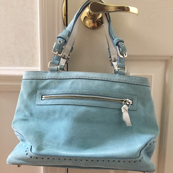 Coach Hamptons small tote blue suede - Picture 1 of 8